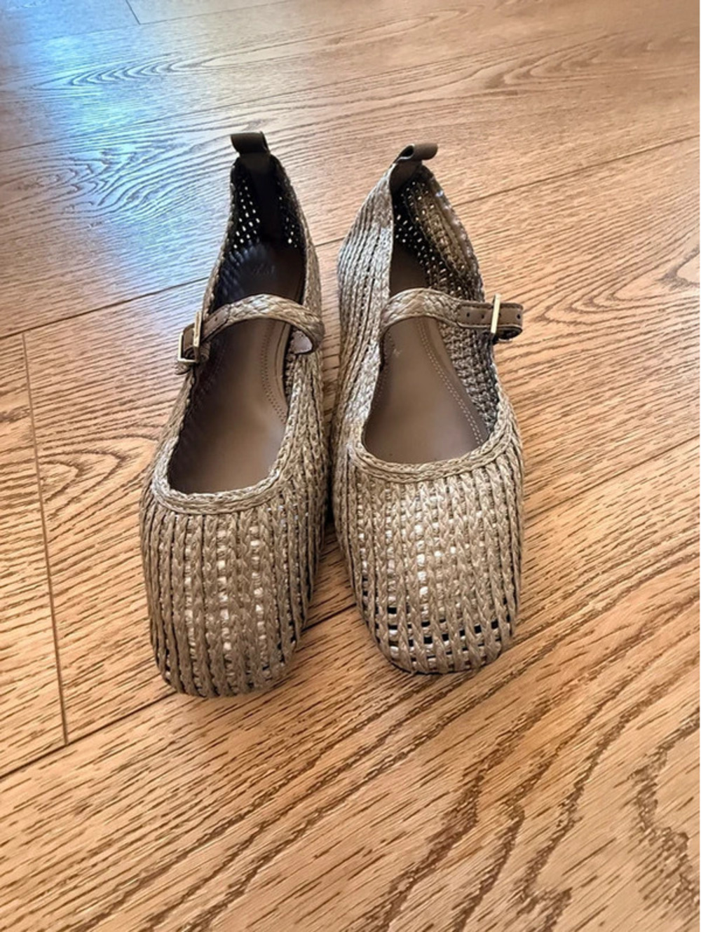 NEW H&M Woven Mary Jane Ballet Flats Taupe Beige US 6 / EU 37